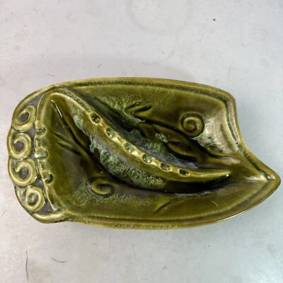 $12.62 • Buy Vintage California Pottery Large Ceramic Green Drip Glaze Leaf Pattern Ashtray