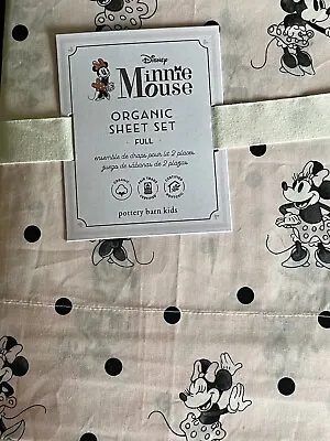 POTTERY BARN KIDS Disney Minnie Mouse Organic FULL 4 Pc Sheets Set - NEW Pink • $106.99