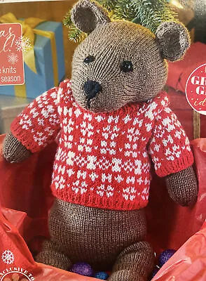 Festive Teddy Bear With Scandi Jumper Soft Toy DK KNITTING PATTERN • £1.99