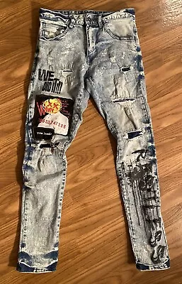 Smoke Rise Mens Size 30x32 Distressed Acid Wash Hip Hop Grunge Denim Blue Jeans • $19.99