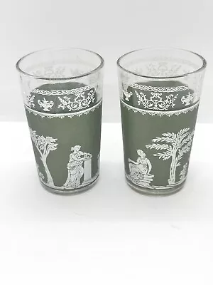 2 Vintage Wedgewood Jasperware Green Hellenic Grecian Juice Glasses 4in • $15.88