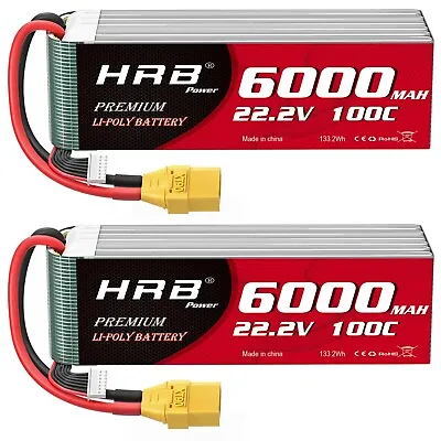 $227.96 • Buy 2pcs HRB 6S 22.2V 6000mAh 100C XT90 LiPo Battery For RC Helicopter Car Drone AU