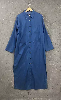 Zanzea Womens Shirt Dress XXXL Blue Chambray Denim Long Roll Tab Sleeve Collared • $29.95