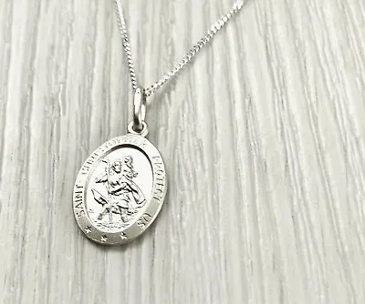 MENS 925 Sterling Silver SAINT CHRISTOPHER Necklace & Personalised Engraving • £27.50