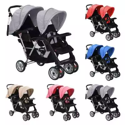 Tandem Stroller Steel Child Toddler Baby Pram Pushchair Baby Buggy VidaXL • £187.99