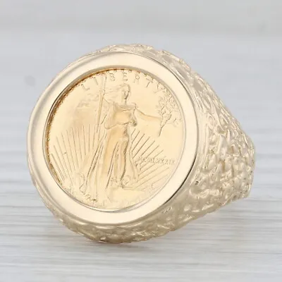 1989 1/10ozt 5 Dollar American Eagle Coin Ring 14k 22k Yellow Gold Signet Sz 10 • $1249.99