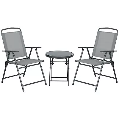 Outsunny Patio Bistro Set Folding Chairs & Coffee Table For BalconyGrey • £64.99