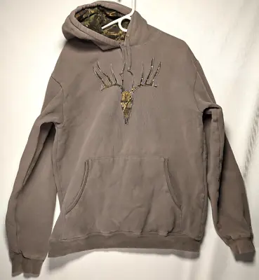 Cabela's Camo Buck Head Gray Heavy Duty Hoodie Sweatshirt Men's Size Large Tall • $38.83