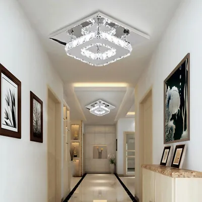 Cool White LED Ceiling Light Crystal Flush Chandelier Square Living Room Hallway • £14.99