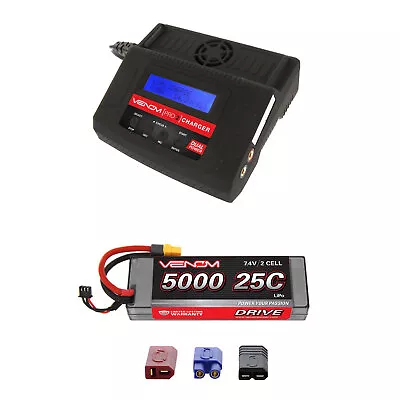 Venom 25C 2S 5000mAh 7.4V LiPo Battery With Pro 2 Charger Combo • $132.98