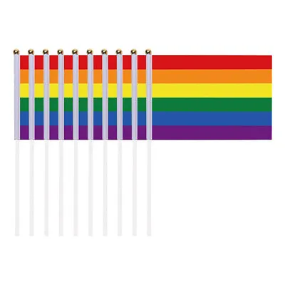 Small Stick Handheld Rainbow Flag Mini Waving Pride Gay Party LGBT Festival UK • £2.99