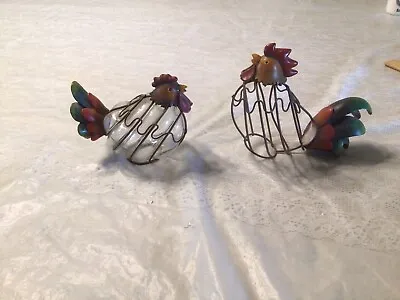 2 Wire Rooster Chicken With Glass Body Insert Standing Barnyard Farm Animal • $9.99