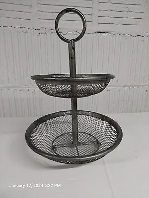 Silver Metal Wire 2 Tier Round Basket Ring Handle For Fruit Or Vegetables • $8