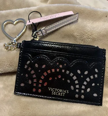 VICTORIAS SECRET Credit Card Case Wallet Coin Purse Pouch W/ Keychain Black Ne🦋 • $19.99