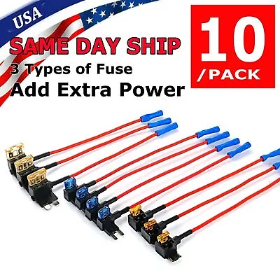 10pc 12V Car Add-a-Circuit Fuse Adapter W/ Standard & Mini Tap Blade Fuse Holder • $9.49