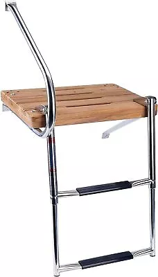 Amarine Made 2 Steps Boat Stainless Ladder Out-Board Swim Teak Platform Ladder • $116.99