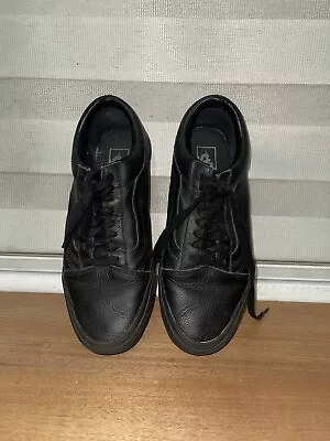 Genuine Vans Old Skool All Black Leather Size 11 Ladies • $90