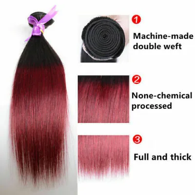 PERUVIAN VIRGIN HUMAN HAIR 1B/BURGUNDY 12 TO 32INCH STRAIGHT 100g 12AA FAST SHIP • $74.59