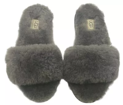 UGG Fluff Flip Flop Logo Slipper  Sandal Women’s Size 8 Gray NOT A Slide New • $64.99