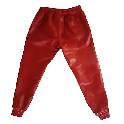 Men's Real Leather Red Track Joggers/Pants With Zipper On Ankle • $75