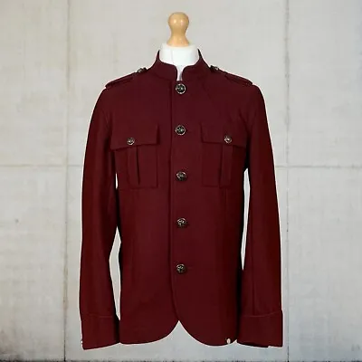 Pretty Green Wool Lennon Military Tunic Jacket In Burgundy Size Large • £149