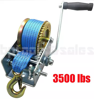 3500lbs Polyester Strap 2 Gear Hand Winch Hand Crank Gear Winch ATV Boat Trailer • $59.99