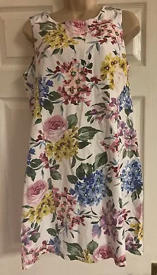 Women’s LA REDOUTE Dress Size 12/14 White Pink Floral Holidays/Summer Look! • $15.21