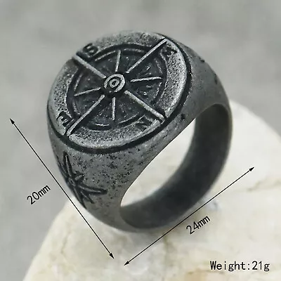 Vintage Nautical Compass Star Ring Stainless Steel Biker Hip Hop Ring Size 7-13 • $12.98