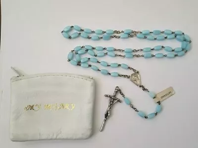 Vtg Lot Rosary Beads Blue Glass Lourdes Medal Pope Crucifix Wht Leather Case • $21