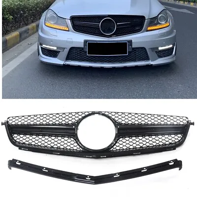 For 2012 2013-2014 Mercedes Body Kit C63 AMG Black Front Grille Grill 2pcs USS • $202.08