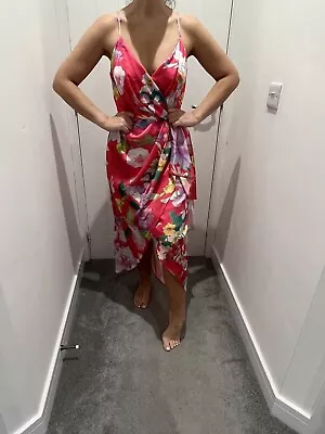 £30 • Buy Bnwt Lipsy Pink Floral Sateen Cami Wrap Style Maxi Occasion Dress Size 14 New In