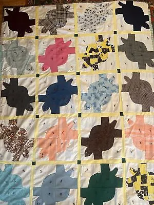 Vintage Quilt Hawaiian Turtle Pattern  80 X 64 Polyester 70’s Handmade Stitched • $77