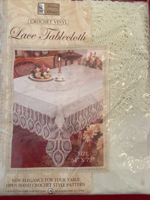 $6.99 • Buy Better Home Crochet Vinyl Fine Lace Tablecloth White Oblong 52”x72” NEW!