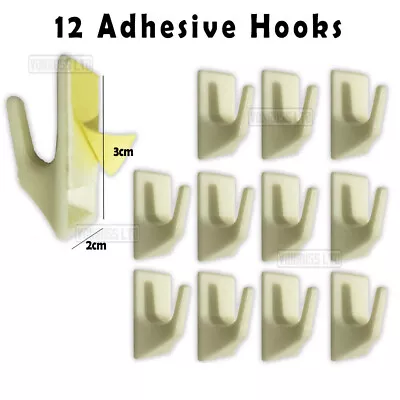 12x STRONG SELF ADHESIVE WALL HOOKS White Sticky Coat Robe Bedroom Peg Hanger UK • £3.19