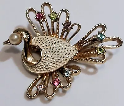 Vintage Peacock Bird Brooch Pin Rhinestones • $6.50