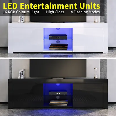 $168.99 • Buy TV Cabinet Stand Entertainment Unit Storage 16 RGB LED High Gloss White/Black