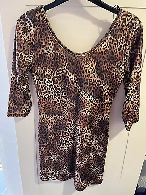 Ladies Jane Norman Leopard Print 3/4 Sleeve Longline Top Velour Size 10 New • £9.50