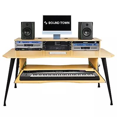 Sound Town DIY Music Recording Studio Desk Workstation Golden Oak (SDRK-SDF2) • $977.49
