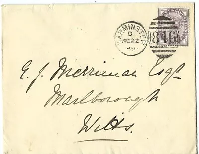 QV Cover Franked 1d Lilac Cancelled Warminster 846 Duplex To Marlborough 1889 • £3.50