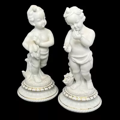 Andrea By Sadek White Porcelain Cherub Decorative Center-piece Figurine Set Of 2 • $36.99