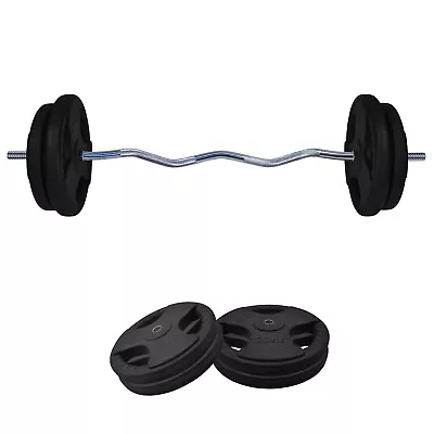 75kg Rubber Coated Ez Grip Cast Iron Weight Plate +120cm Curl Barbell Weight Set • $292.61