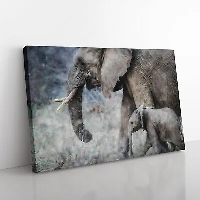 Mother And Baby Elephant Vol.1 Canvas Wall Art Print Framed Picture Home Decor • £24.95