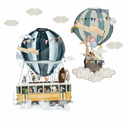 £13.99 • Buy Cartoon Hot Air Balloon  Train Wall Stickers Animals Kids Room Wall Decals TAB