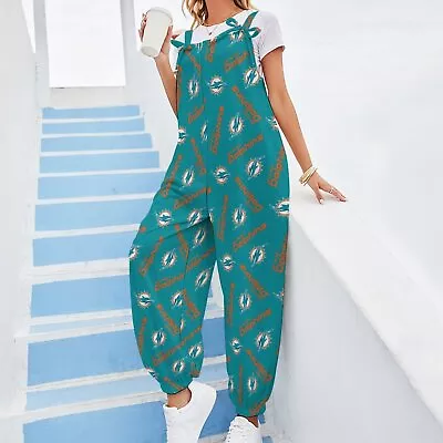 Dolphins Miami Women's Jumpsuit With Suspender Printed Casual Trousers • $27.54