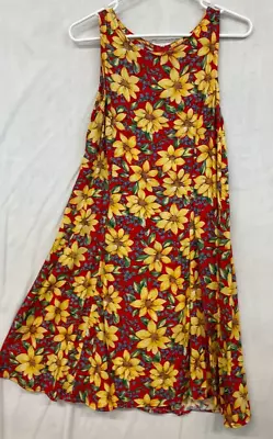 My Michelle Sleeveless Floral On Red Summer Dress W/back Tie Size 13/14 • $26.95