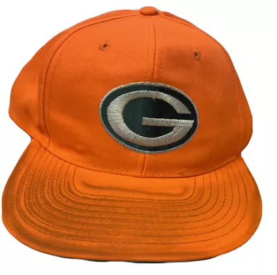 Vintage 90s Green Bay Packers Neon Orange SnapBack Hat Drew Pearson Gameday • $49.99
