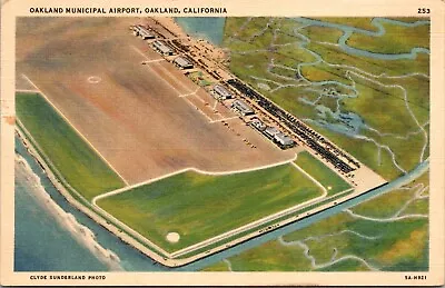 Oakland California CA Municipal Airport Airfield Aerial View C1930s Postcard A75 • $5.99