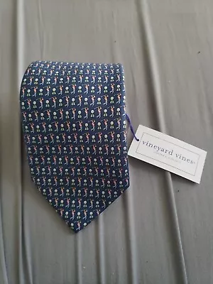 Nwt Vineyard Vines 100% Silk Navy Blue W/Golfer Hitting Golf Ball Tie 3.5 X 57 • $10.50