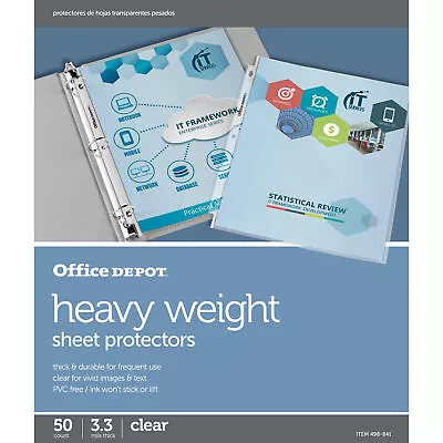 Office Depot Top-Loading Sheet Protectors Heavyweight Clear Pack Of 50 • $13.80