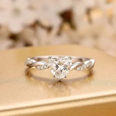 Vintage Heart Shape Unique Prong Twisted Moissanite 925 Silver Engagement Rings • $106.88